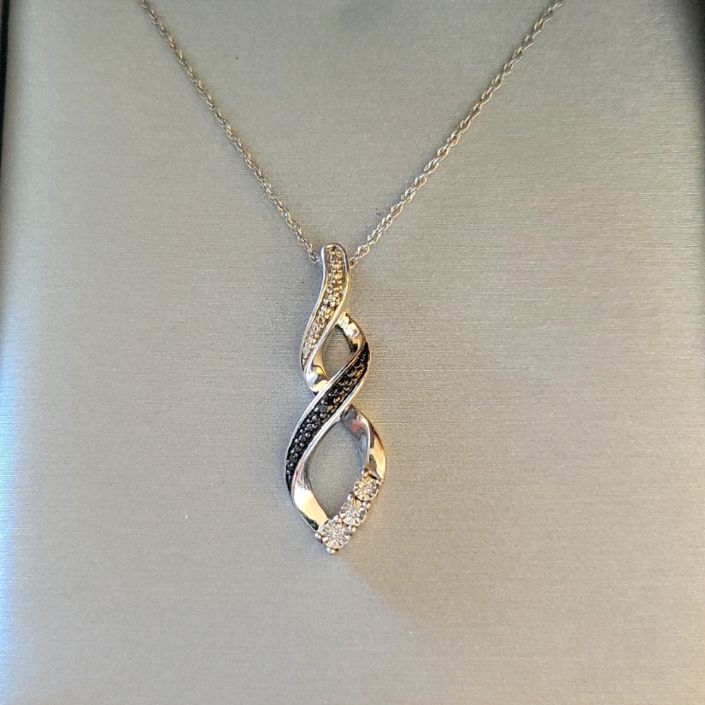 Silver Diamond Marcasite Drop Pendant Necklace